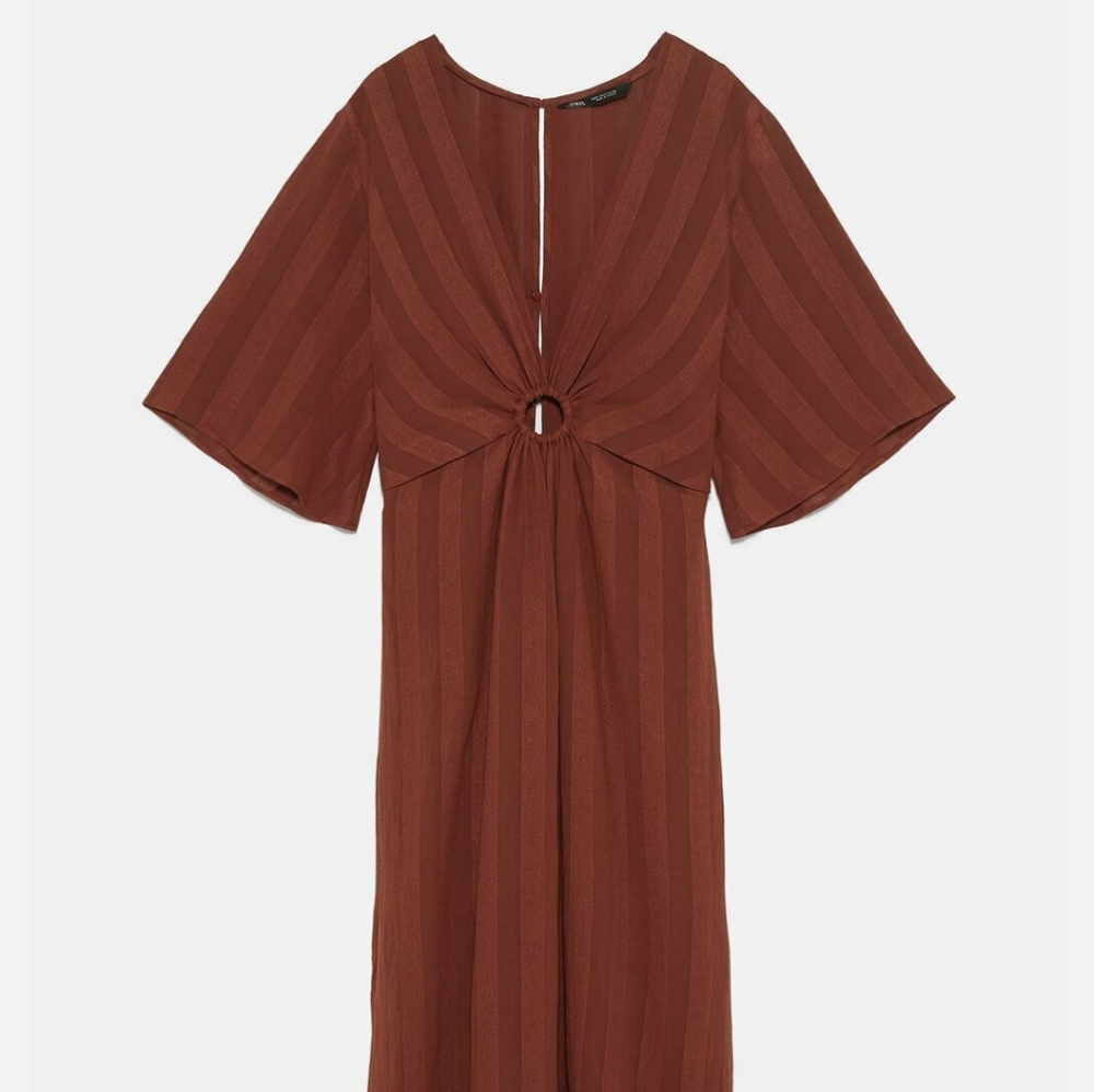 Zara Rust Colored Keyhole Wide Sleeve Dress
